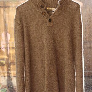 Marine Layer Wool Sweater Mens Large Brown 1/4 Button Mock Neck Midweight